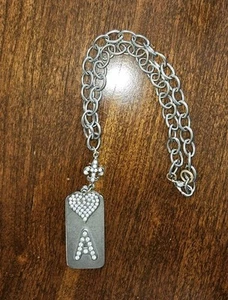 Sisi Amber Dog Tag Rhinestone Charm Initial Necklace 16" Chain - Picture 1 of 4