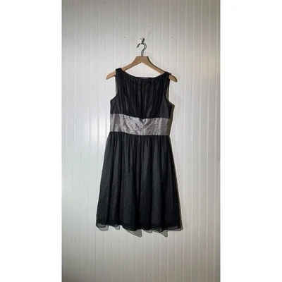 Vestido de Cóctel Maggy London Negro Seda 10 Cintura Plateada Boda Fiesta Formal Foto 1 de 4