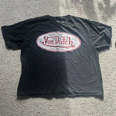 Von Dutch Y2K red white logo black shirt Men’s size large Cropped boxy fit - Image 1 of 4