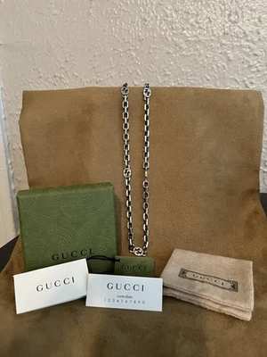Authentic GUCCI Sterling Silver Aged Interlocking G Necklace  - Image 1 of 4