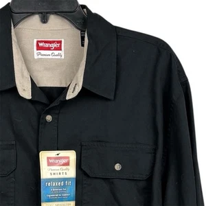 NWT Wrangler western Long sleeve men’s shirt large Tall Black pocket Relaxed Fit - Picture 1 of 7