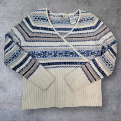 Suéter De Colección Y2K Desteñido Gloria Angora Isla Justa Estilo Envolvente Cuello en V Grande A55 Foto 1 de 4