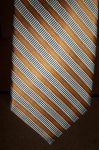 Ike Behar Men's Silk Tie Lt Blue/Gold Stripes Luxurious! XL 62x3.5 Made in USA - Picture 1 of 7