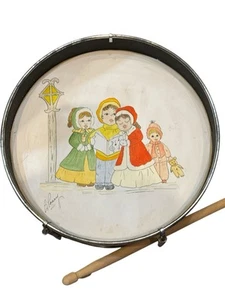 Hand Painted Drum Music Instrument Vintage With Drum Sticks - Picture 1 of 6
