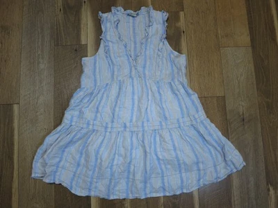 Vestido para mujer Vineyard Vines 2Q0106 azul/marrón con volantes de lino sin mangas talla L Foto 1 de 4