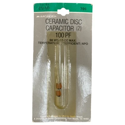 Radio Shack #272-123 Condensador de Disco Cerámico 100 pF 50V - Paquete de 2 - NUEVO Foto 1 de 2