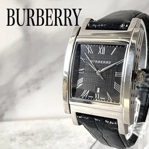 Burberry Square Date Men's Watch Black Leather Band Quartz Battery - Picture 1 of 6
