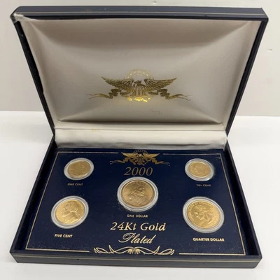 2000 24kt Gold Plated US Mint Proof  5 Coin Set with Uncirculated Display Box - Image 1 of 4