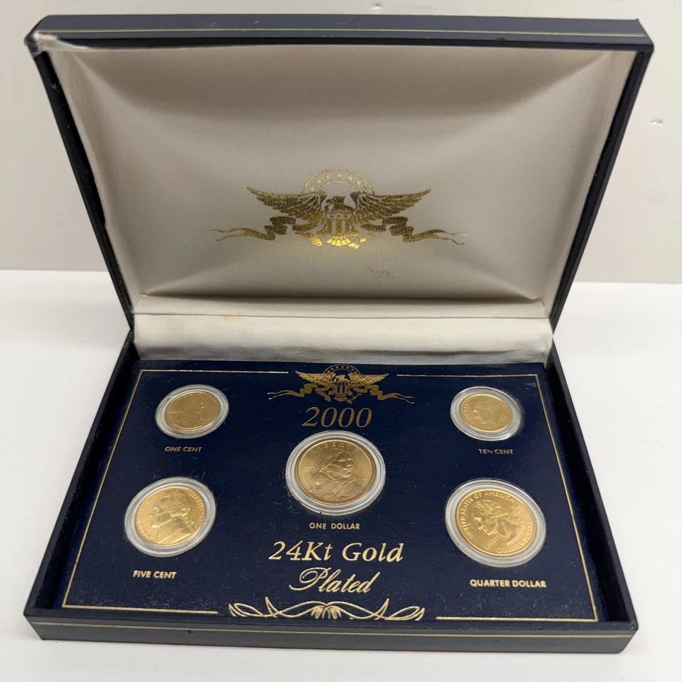 2000 24kt Gold Plated US Mint Proof  5 Coin Set with Uncirculated Display Box - Image 1 of 4