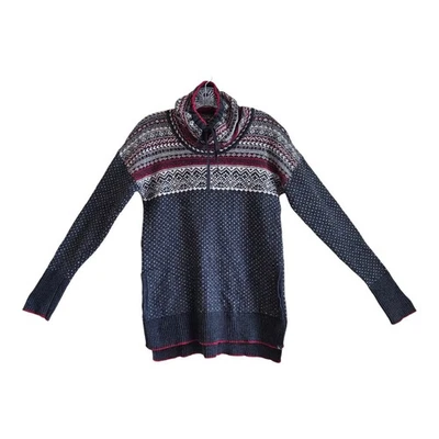 Suéter para mujer EDDIE BAUER S Fair Isle Oslo cuello embudo gris rojo mezcla de lana 36" Foto 1 de 4