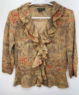 Ralph Lauren Romantic Floral Cotton Ruffled Blouse Size S Farmhouse CottageCore - Image 1 of 4
