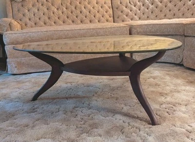 古董玻璃镜面咖啡桌复古吉他拨片形状 39W,39L,14H — 第 1/4 张图片