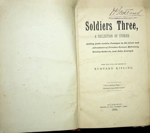 1888 1st Edition Rudyard Kipling Allahabad Wheeler 3 Soldiers etc unusual book - Bild 1 von 24