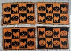 Vintage 4 Halloween Woven Tapestry Placemats 1990s Y2K Black Cat Pumpkin Orange