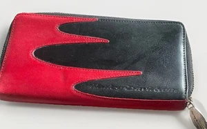 Harley Davidson Wallet Flames Red & Black - Genuine Leather Coin Card Wallet - Picture 1 of 10
