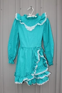 Winnie the Pooh Green White Lace Ruffled Victorian Girls Dress Size 6X Long Slee - Picture 1 of 7