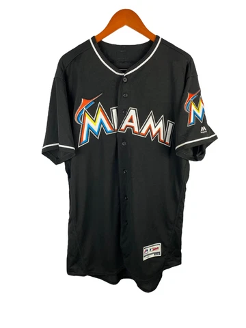 MAJESTIC AUTHENTICS FLEX BASE Miami Marlins Guenther Black Jersey - Size 46, EUC Cover