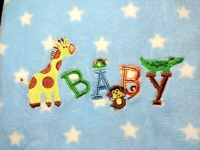 Baby Boy Blue Star Jungle Animals Fleece Blanket Lovey Giraffe Monkey Alligator  - Image 1 of 4
