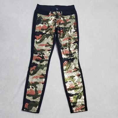 Jeans feminino Venus 4 lantejoulas camufladas pretas cintura baixa joelhos desgastados skinny stretch - Imagem 1 de 4