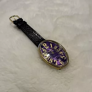 Pierre Vintage Damen Armbanduhr Uhr lila Lederband großes ovales Zifferblatt - Bild 1 von 5