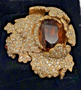 CINER VINTAGE LARGE PAVE CRYSTAL RHINESTONE & LARGE GLASS CENTER STONE BROOCH - Bild 1 von 6