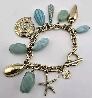 PULSERA DANA BUCHMAN DIVERTIDOS DIJES-ESTRELLA DE MAR CONCHAS AZULES LUCITE 7"☆HACER OFERTA☆ Foto 1 de 4