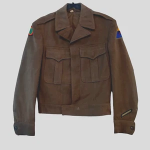 Vtg WW2 c1946 US Army Olive Green Wool Field Jacket 34R Rare 2nd Armored Patch - Picture 1 of 12