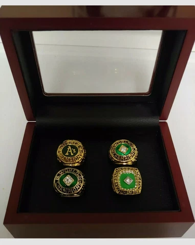 Oakland Athletics - World Series 4 Ring Set With Wooden Display Box Included! Cover