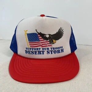 Cappello vintage Desert Storm adulto rosso bianco blu USA camionista maglia snapback anni 90 - Foto 1 di 12