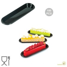 100 Vassoi monoporzioni Eclair in plastica neri 14 x 3,2 cm