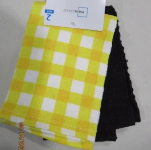 DISHCLOTHS SET OF 2. 12" X 12". BLACK AND YELLOW - Picture 1 of 1
