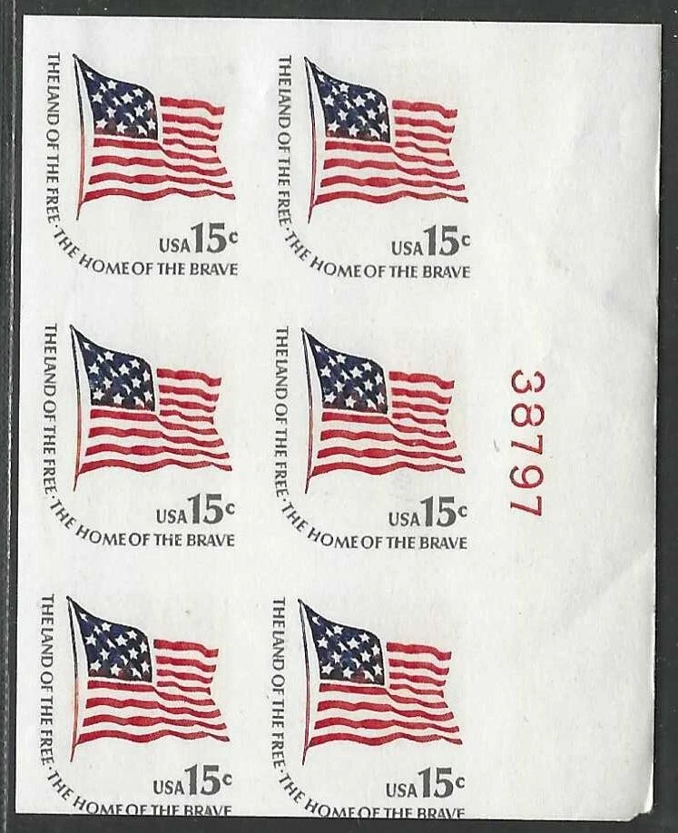 US 1977 SCOTT # 1618C IMPERF BLOCK OF 6 WITH PLATE # NEVER HINGED RARE VERY FINE - Image 1 of 2