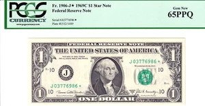 1969-C $1 FRN Kansas City **STAR** PCGS Gem New 65PPQ #J03776986* - Picture 1 of 2