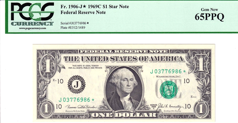 1969-C $1 FRN Kansas City **STAR** PCGS Gem New 65PPQ #J03776986* - Image 1 of 2