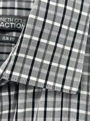 Рубашка мужская Kenneth Cole Reaction приталенная на пуговицах размер 15,5 34/35 серая черная - Изображение 1 из 4