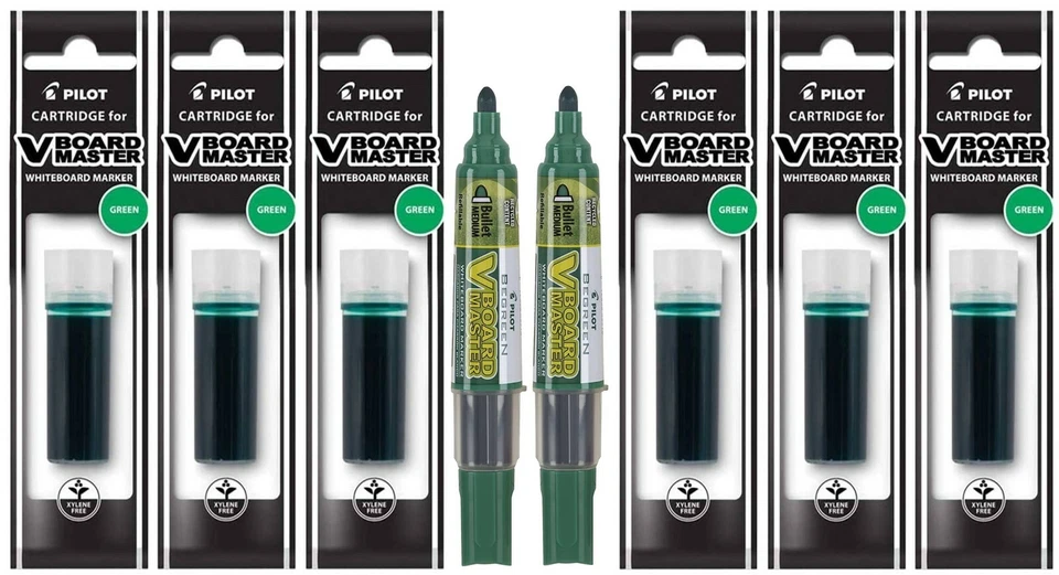 Marcadores de borrado en seco Pilot BeGreen V Board, punta de bala, 2 marcadores con 6 recargas Foto 1 de 1