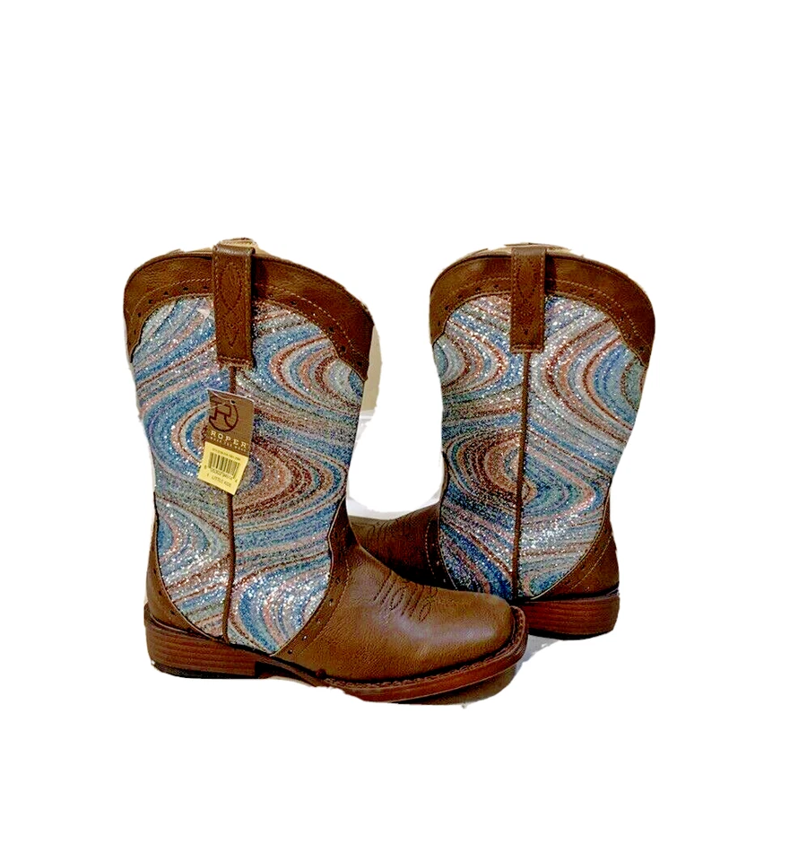 Roper Western Boots Girls Glitter 2 Child Brown 09-018-1901-2564 BR