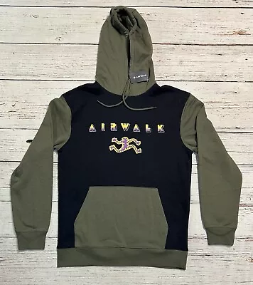 Sudadera con Capucha Gráfica Airwalk Logo Ollie Para Hombre Talla M Negra/Verde Oliva Nueva con Etiquetas Foto 1 de 4