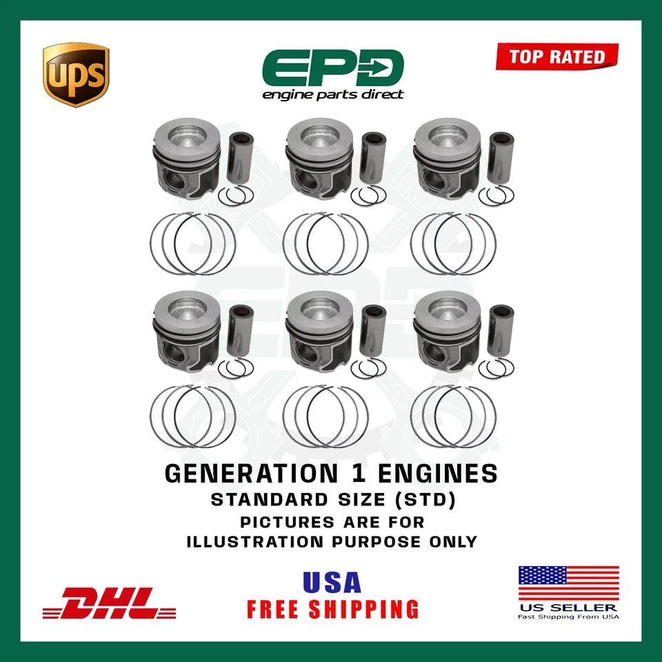 6x PISTONS & RINGS FOR 3.0 306DT LAND ROVER RANGE ROVER JAGUAR TDV6 DIESEL - Image 1 of 1