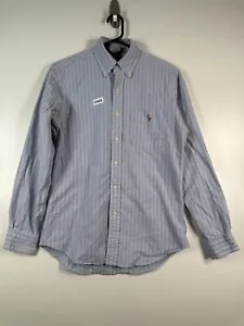 Ralph Lauren Mens Striped Slim Fit Stretch Oxford Flesh Pony Shirt Blue Sz M - Picture 1 of 11