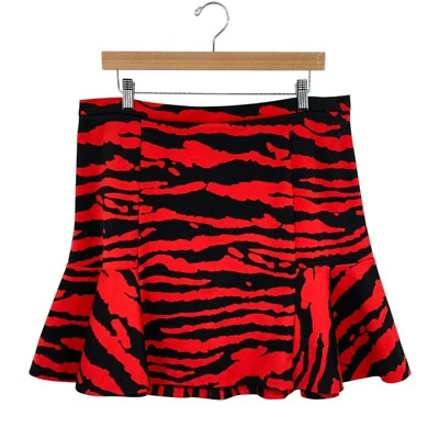 Michael Kors Red Black Zebra Print Flare Skirt Size 16 Women's Bold Animal Print - Image 1 of 4