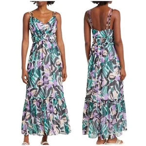 Donna Morgan NWT Green White Sleeveless Tropical Floral Midi Dress Size 6 - Picture 1 of 9