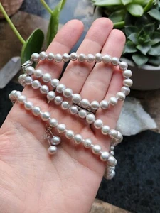 Necklace, Bracelet & Earring Set 925 Sterling Silver Grey Freshwater Pearl Gray - Picture 1 of 10