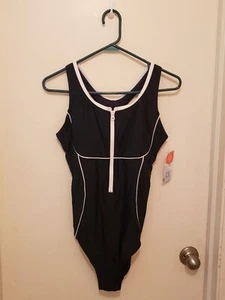 Attraco Sports Swimwear Black And White Bathing Suit One Piece Size L NWT - Picture 1 of 8