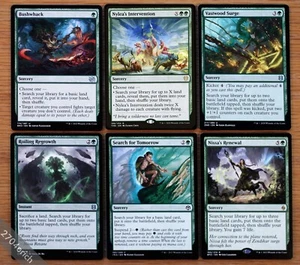 Set 6 Green Land Fetch Spell Cards *NM* Magic MTG Bushwhack Nylea's Intervention - Picture 1 of 2