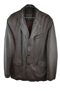 Dericci Mens Button Brown Soft Leather Vintage Jacket Blazer Size 52 VTG - Picture 1 of 8
