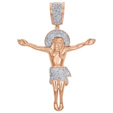 Genuine Diamond Crucifix Jesus Pendant Cross Designer Charm 10K Rose Gold Finish