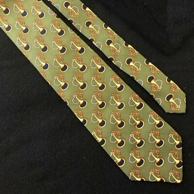 Corbata de seda verde y azul LANCEL Paris estribo y estampado floral hecha en Francia Foto 1 de 4