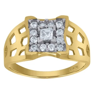 10k Two-Tone Gold Womens Cubic-Zirconia Square Head Fashion Rings - Picture 1 of 1
