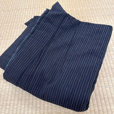 Indigo Teñido Rayas Algodón Hombre Kimono Largo 137cm Manga 50cm Tradicional Foto 1 de 4